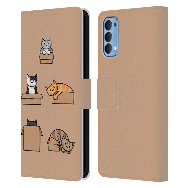 Beth Wilson Doodle Cats 2 Boxes Leather Book Wallet Case Cover For OPPO Reno 4 5G