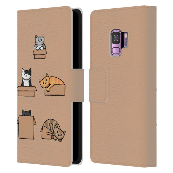 Beth Wilson Doodle Cats 2 Boxes Leather Book Wallet Case Cover For Samsung Galaxy S9