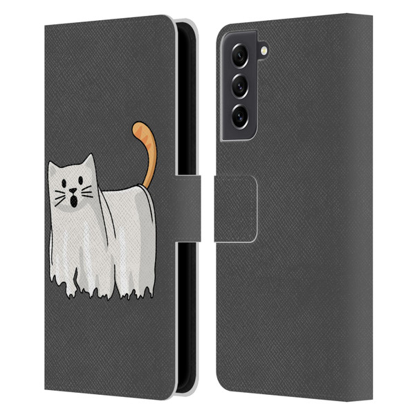 Beth Wilson Doodle Cats 2 Halloween Ghost Leather Book Wallet Case Cover For Samsung Galaxy S21 FE 5G