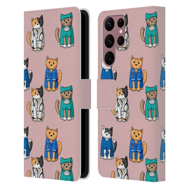 Beth Wilson Doodle Cats 2 Professionals Leather Book Wallet Case Cover For Samsung Galaxy S22 Ultra 5G