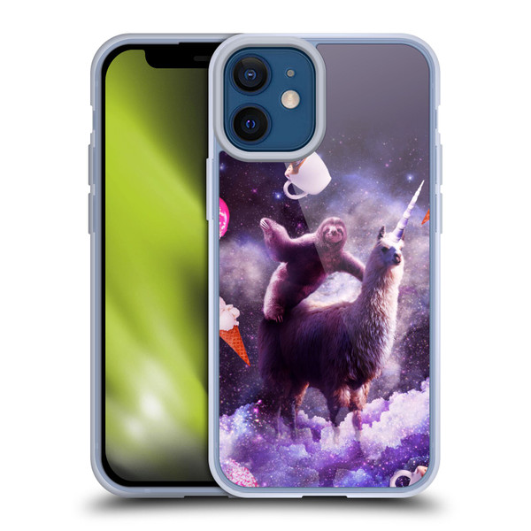 Random Galaxy Mixed Designs Sloth Riding Unicorn Soft Gel Case for Apple iPhone 12 Mini