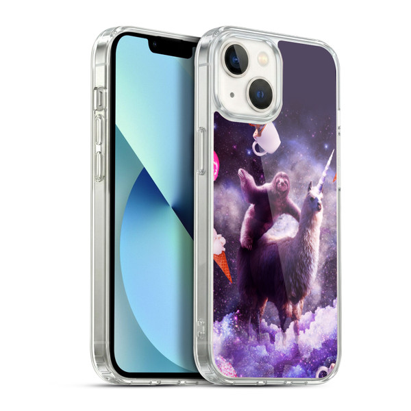 Random Galaxy Mixed Designs Sloth Riding Unicorn Soft Gel Case for Apple iPhone 13