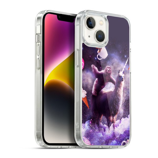 Random Galaxy Mixed Designs Sloth Riding Unicorn Soft Gel Case for Apple iPhone 14