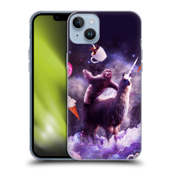 Random Galaxy Mixed Designs Sloth Riding Unicorn Soft Gel Case for Apple iPhone 14 Plus