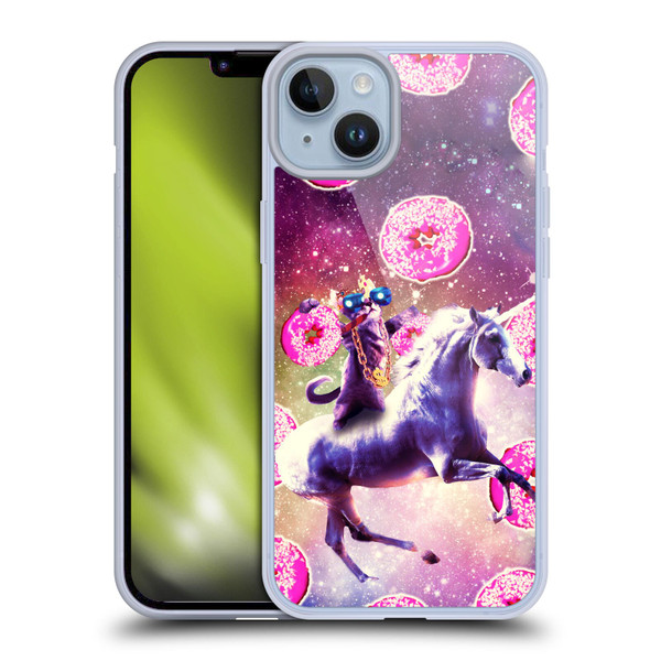 Random Galaxy Mixed Designs Thug Cat Riding Unicorn Soft Gel Case for Apple iPhone 14 Plus