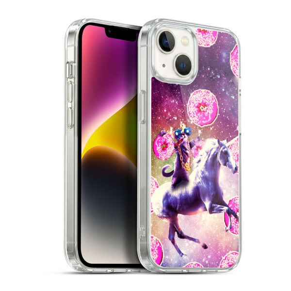 Random Galaxy Mixed Designs Thug Cat Riding Unicorn Soft Gel Case for Apple iPhone 14 Plus & MagSafe