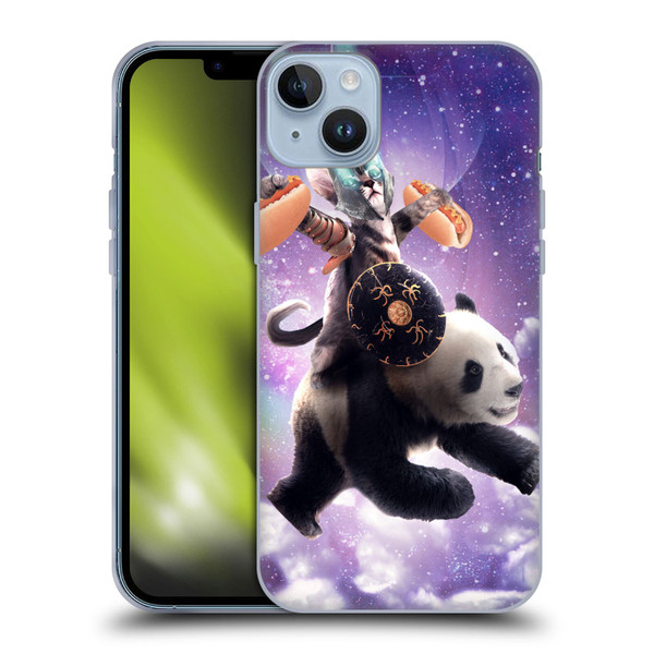 Random Galaxy Mixed Designs Warrior Cat Riding Panda Soft Gel Case for Apple iPhone 14 Plus