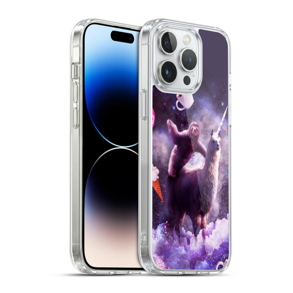 Random Galaxy Mixed Designs Sloth Riding Unicorn Soft Gel Case for Apple iPhone 14 Pro Max & MagSafe