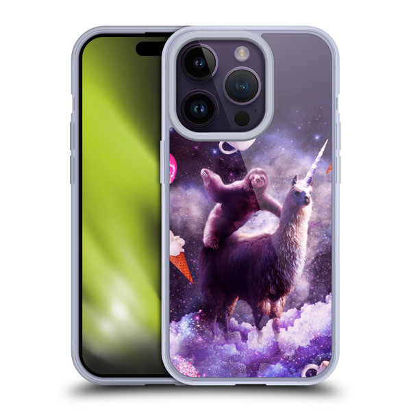 Random Galaxy Mixed Designs Sloth Riding Unicorn Soft Gel Case for Apple iPhone 14 Pro