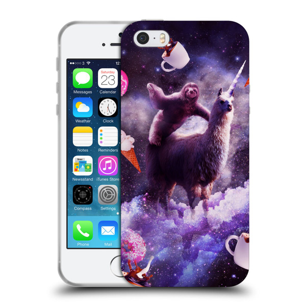 Random Galaxy Mixed Designs Sloth Riding Unicorn Soft Gel Case for Apple iPhone 5 / 5s / iPhone SE 2016