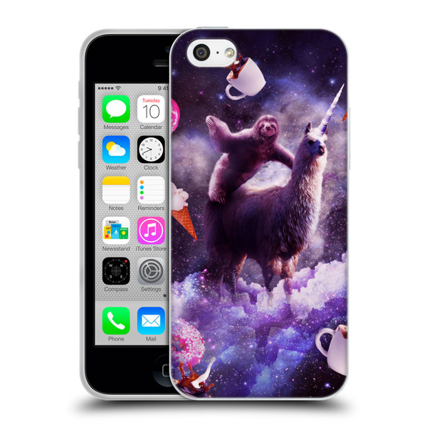 Random Galaxy Mixed Designs Sloth Riding Unicorn Soft Gel Case for Apple iPhone 5c