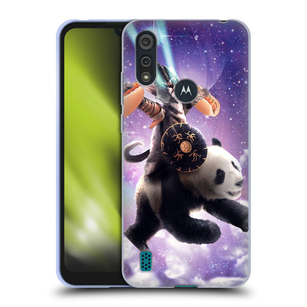 Random Galaxy Mixed Designs Warrior Cat Riding Panda Soft Gel Case for Motorola Moto E6s (2020)