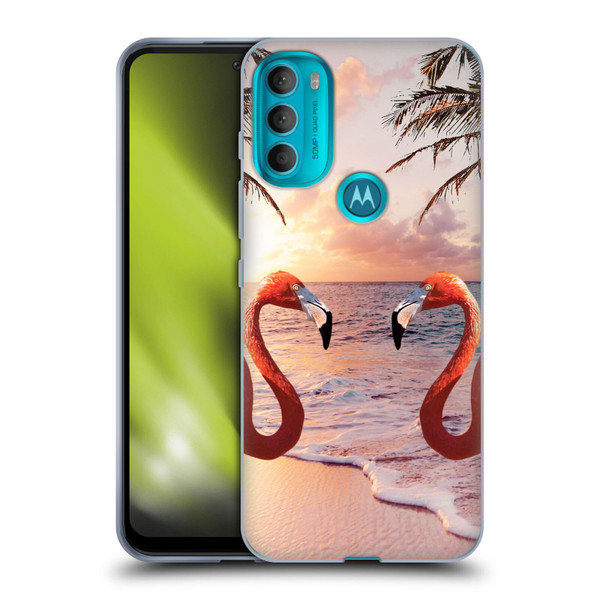 Random Galaxy Mixed Designs Flamingos & Palm Trees Soft Gel Case for Motorola Moto G71 5G