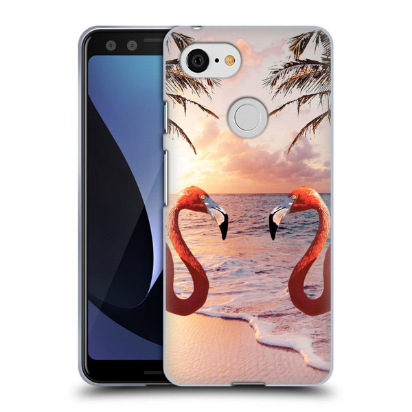 Random Galaxy Mixed Designs Flamingos & Palm Trees Soft Gel Case for Google Pixel 3