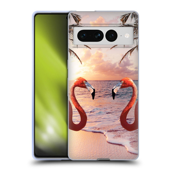 Random Galaxy Mixed Designs Flamingos & Palm Trees Soft Gel Case for Google Pixel 7 Pro