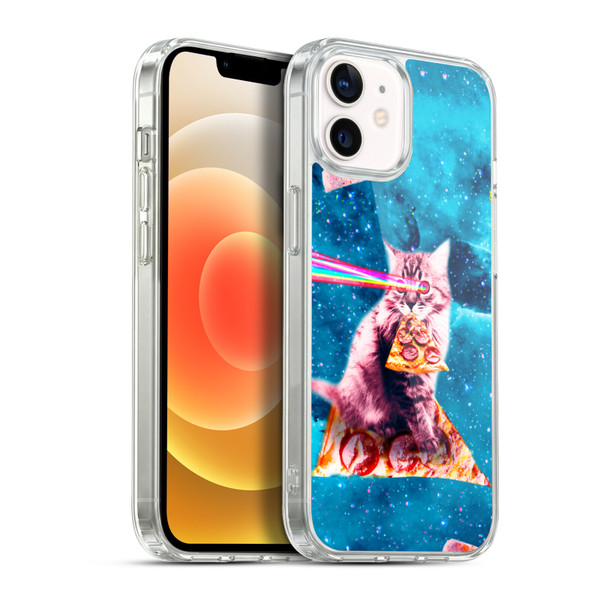 Random Galaxy Space Cat Lazer Eye & Pizza Soft Gel Case for Apple iPhone 12 / iPhone 12 Pro & MagSafe