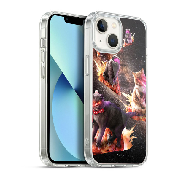 Random Galaxy Space Cat Fire Pizza Soft Gel Case for Apple iPhone 13