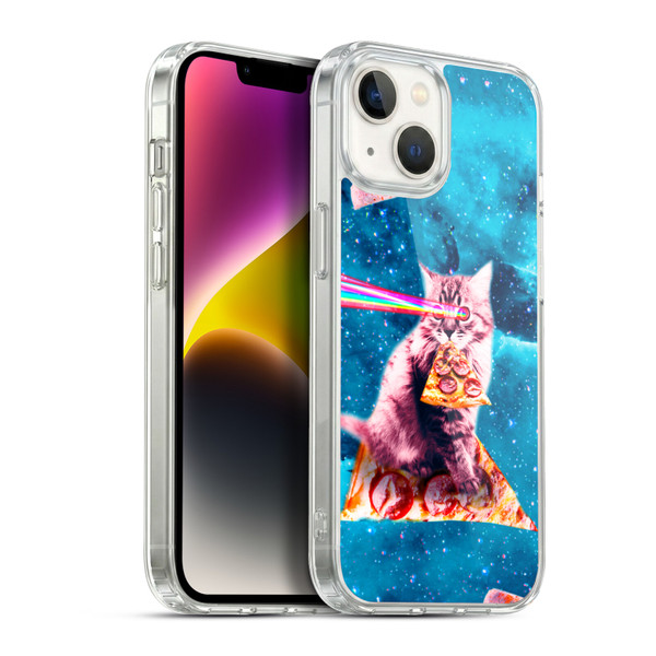 Random Galaxy Space Cat Lazer Eye & Pizza Soft Gel Case for Apple iPhone 14