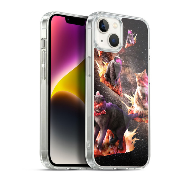Random Galaxy Space Cat Fire Pizza Soft Gel Case for Apple iPhone 14 Plus & MagSafe