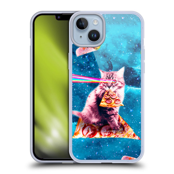 Random Galaxy Space Cat Lazer Eye & Pizza Soft Gel Case for Apple iPhone 14 Plus