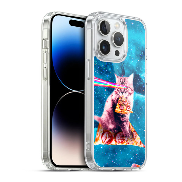 Random Galaxy Space Cat Lazer Eye & Pizza Soft Gel Case for Apple iPhone 14 Pro & MagSafe