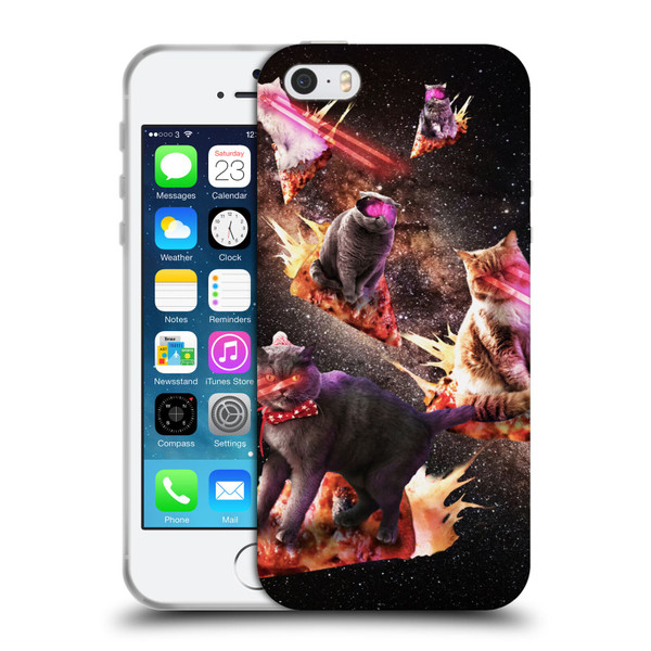 Random Galaxy Space Cat Fire Pizza Soft Gel Case for Apple iPhone 5 / 5s / iPhone SE 2016