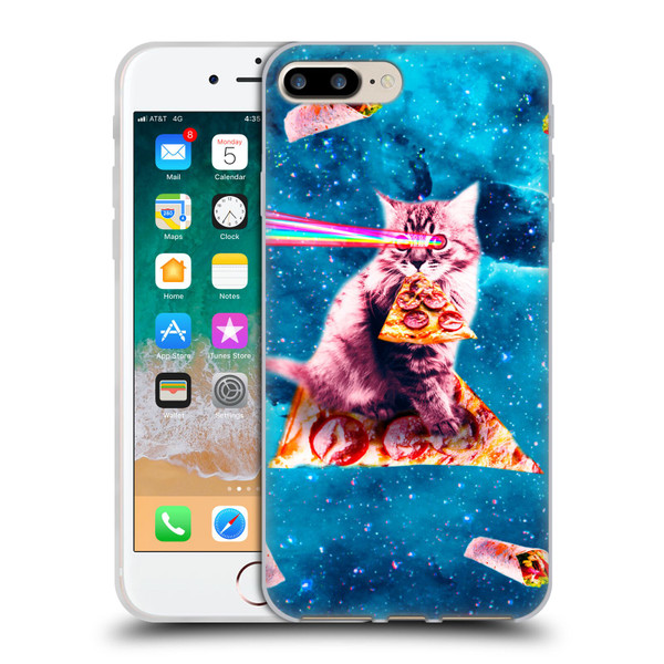 Random Galaxy Space Cat Lazer Eye & Pizza Soft Gel Case for Apple iPhone 7 Plus / iPhone 8 Plus