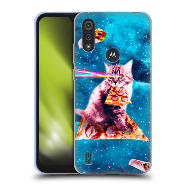 Random Galaxy Space Cat Lazer Eye & Pizza Soft Gel Case for Motorola Moto E6s (2020)