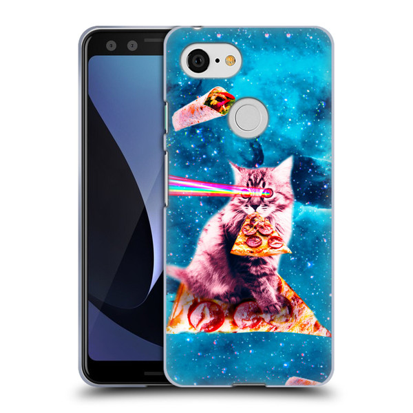 Random Galaxy Space Cat Lazer Eye & Pizza Soft Gel Case for Google Pixel 3