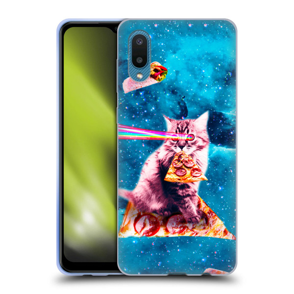 Random Galaxy Space Cat Lazer Eye & Pizza Soft Gel Case for Samsung Galaxy A02/M02 (2021)