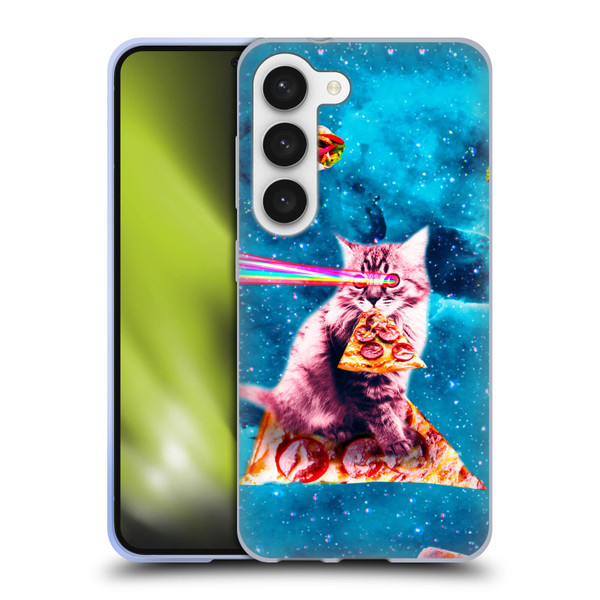 Random Galaxy Space Cat Lazer Eye & Pizza Soft Gel Case for Samsung Galaxy S23 5G