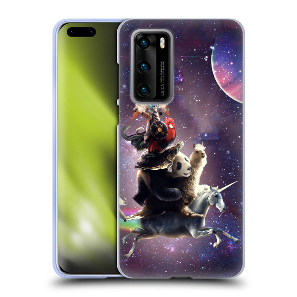 Random Galaxy Space Llama Unicorn Space Ride Soft Gel Case for Huawei P40 5G