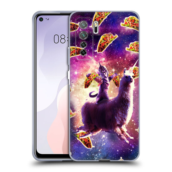 Random Galaxy Space Llama Warrior Cat & Tacos Soft Gel Case for Huawei Nova 7 SE/P40 Lite 5G