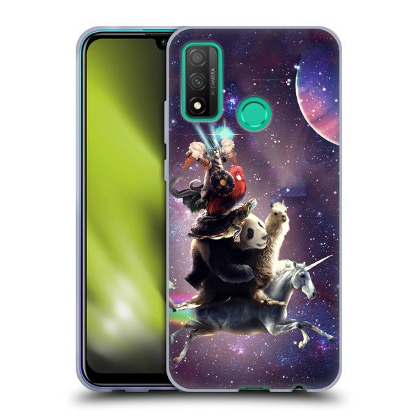 Random Galaxy Space Llama Unicorn Space Ride Soft Gel Case for Huawei P Smart (2020)