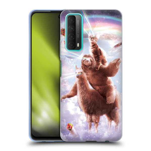 Random Galaxy Space Llama Sloth & Cat Lazer Eyes Soft Gel Case for Huawei P Smart (2021)