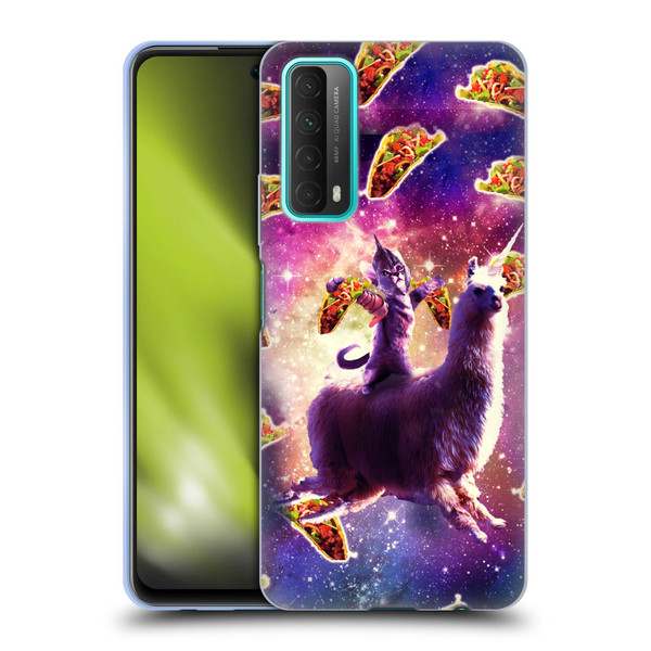 Random Galaxy Space Llama Warrior Cat & Tacos Soft Gel Case for Huawei P Smart (2021)
