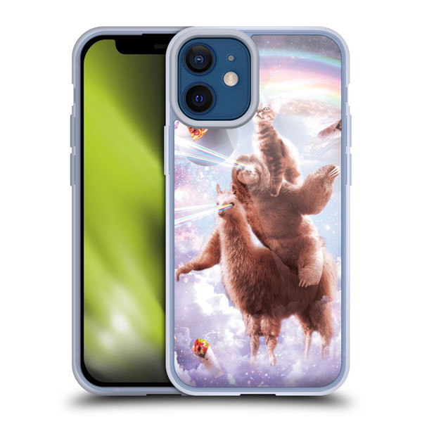Random Galaxy Space Llama Sloth & Cat Lazer Eyes Soft Gel Case for Apple iPhone 12 Mini