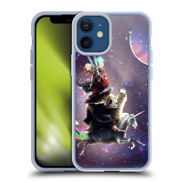 Random Galaxy Space Llama Unicorn Space Ride Soft Gel Case for Apple iPhone 12 Mini