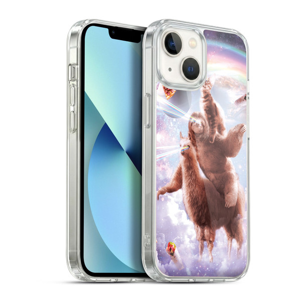 Random Galaxy Space Llama Sloth & Cat Lazer Eyes Soft Gel Case for Apple iPhone 13