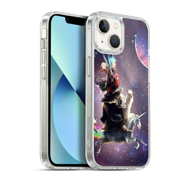Random Galaxy Space Llama Unicorn Space Ride Soft Gel Case for Apple iPhone 13