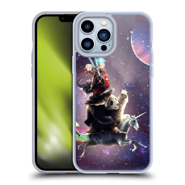 Random Galaxy Space Llama Unicorn Space Ride Soft Gel Case for Apple iPhone 13 Pro Max