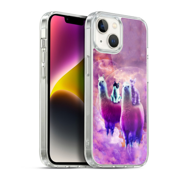 Random Galaxy Space Llama Kitty & Cat Soft Gel Case for Apple iPhone 14