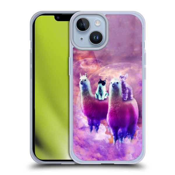 Random Galaxy Space Llama Kitty & Cat Soft Gel Case for Apple iPhone 14