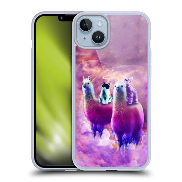 Random Galaxy Space Llama Kitty & Cat Soft Gel Case for Apple iPhone 14 Plus