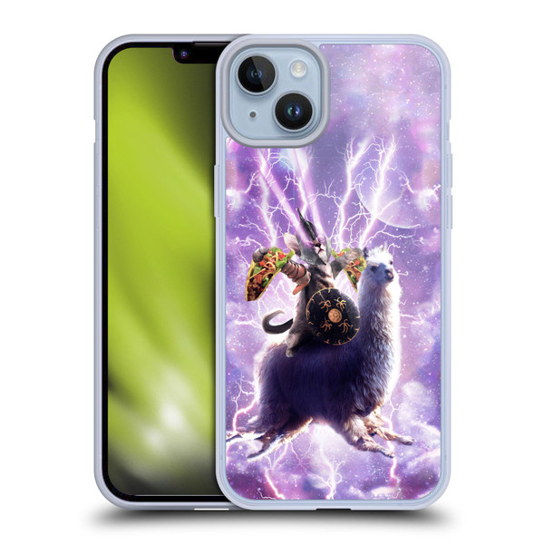 Random Galaxy Space Llama Lazer Cat & Tacos Soft Gel Case for Apple iPhone 14 Plus