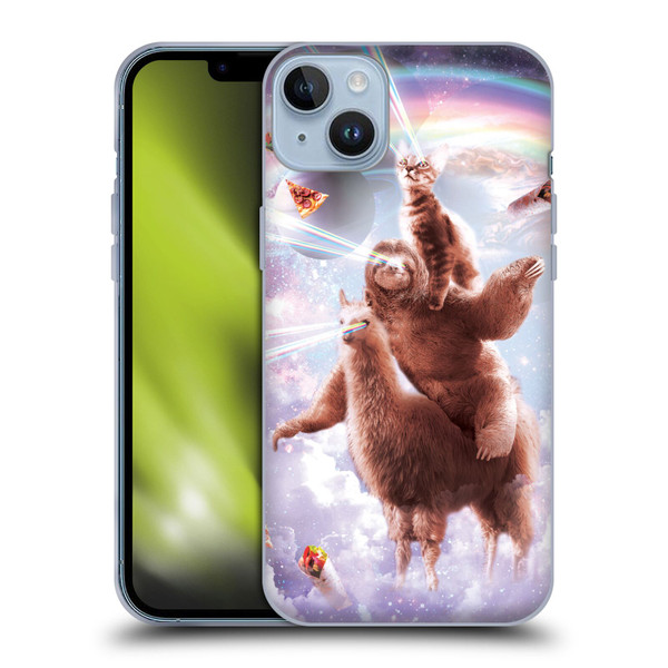 Random Galaxy Space Llama Sloth & Cat Lazer Eyes Soft Gel Case for Apple iPhone 14 Plus