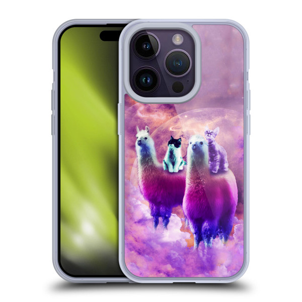 Random Galaxy Space Llama Kitty & Cat Soft Gel Case for Apple iPhone 14 Pro