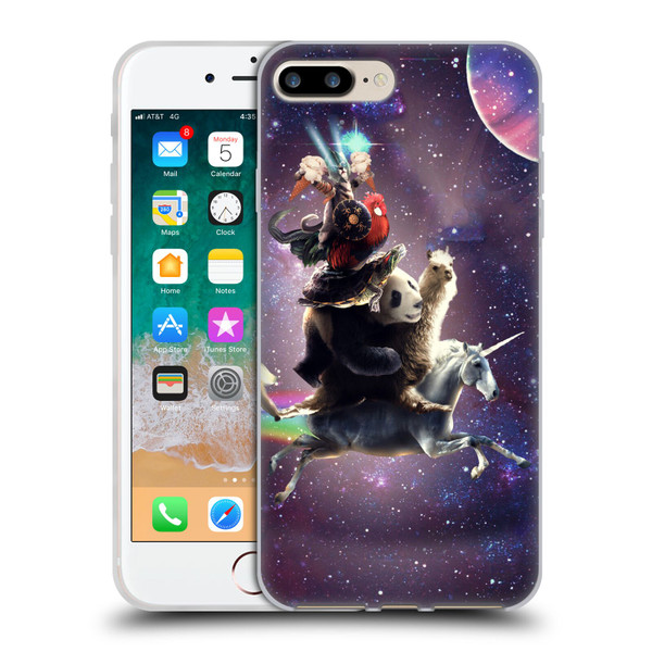 Random Galaxy Space Llama Unicorn Space Ride Soft Gel Case for Apple iPhone 7 Plus / iPhone 8 Plus