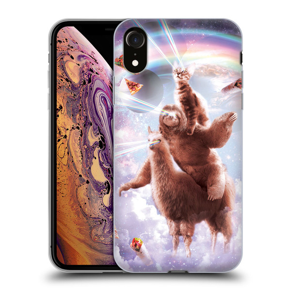 Random Galaxy Space Llama Sloth & Cat Lazer Eyes Soft Gel Case for Apple iPhone XR