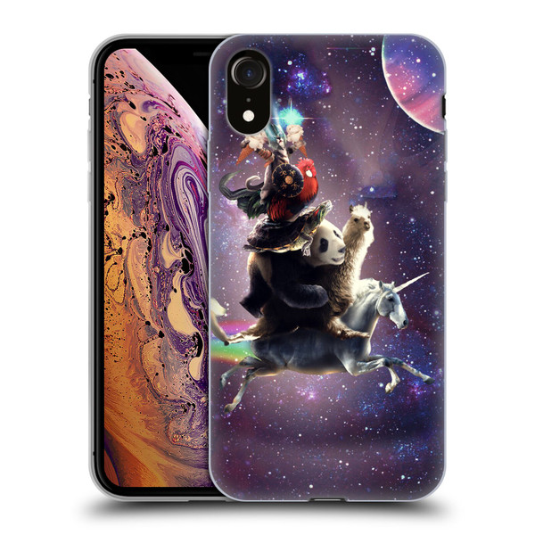 Random Galaxy Space Llama Unicorn Space Ride Soft Gel Case for Apple iPhone XR